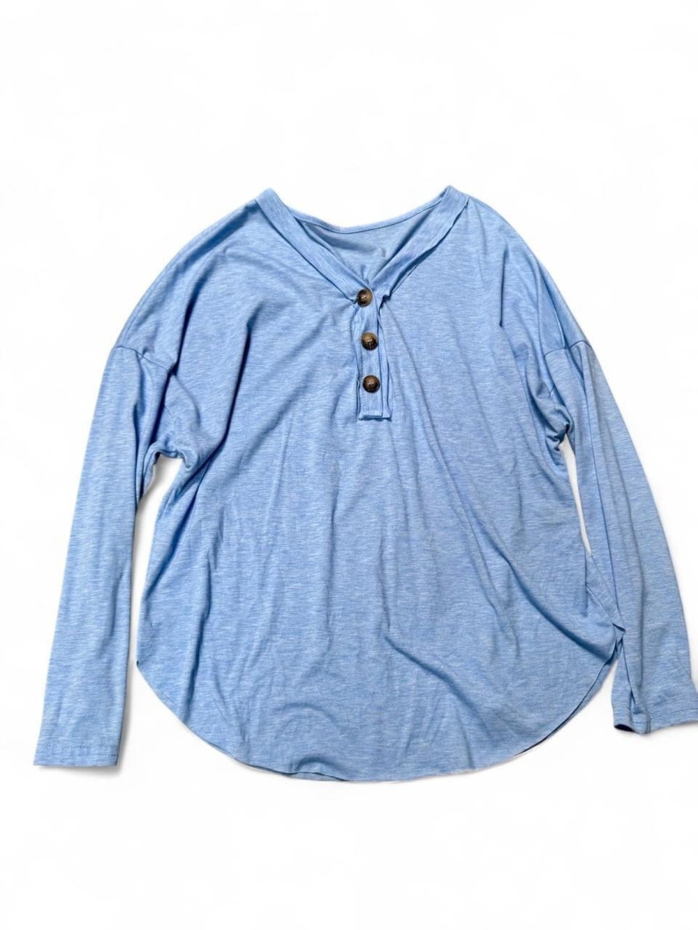 SHEIN Light Blue Long Sleeve Button-Front Henley Top